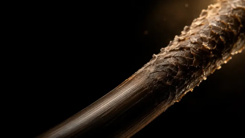 Fibra de cabello poroso con cutícula levantada comparada con una fibra capilar saludable